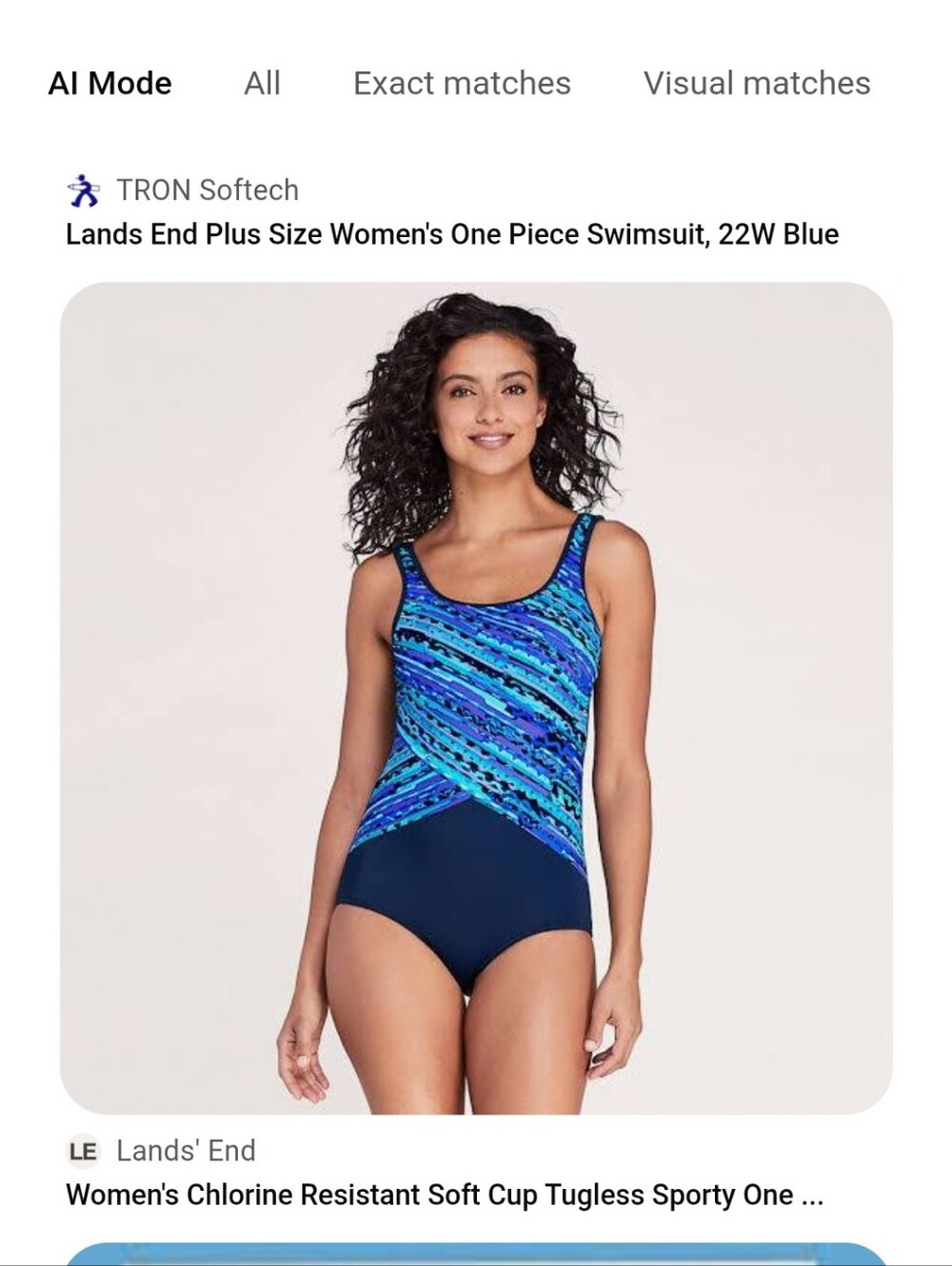 Lands' End Ombre-Ripple Blue and Navy Cross-Front One-Piece Swimsuit Sz. 16W